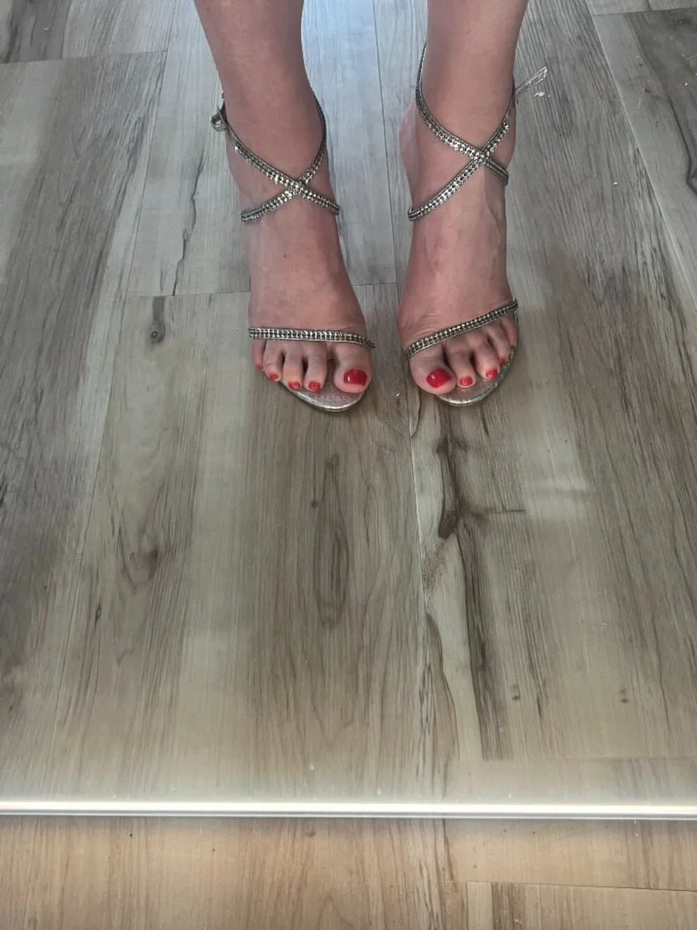 Gina London Metallic Snakeskin Strappy Crystal Heels